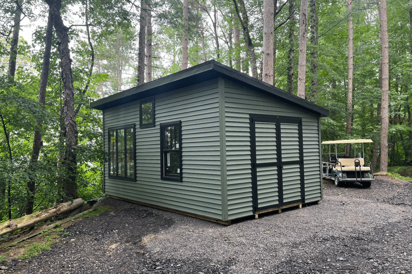 exterior of 12x20 modern shed in castile ny
