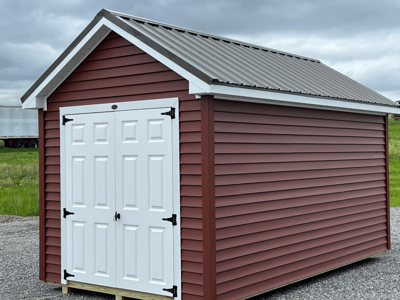 8x14 chalet shed with double doors in stafford ny
