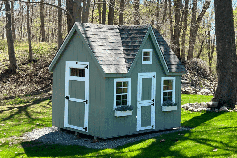 green side view of 8x10 playhouse in leicester ny